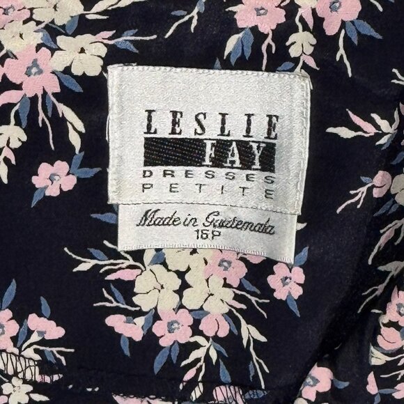 Vintage Leslie‎ Fay Dresses Petite Blue Floral Midi Dress (Size 16) - Picture 5 of 6